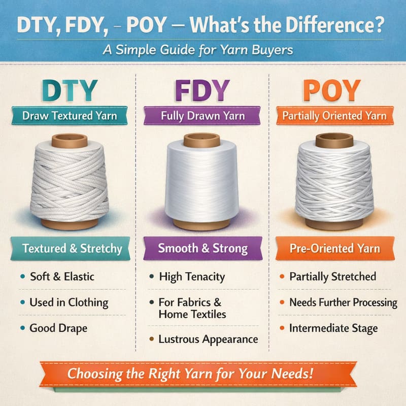 DTY FDY POY yarn difference infographic — Yaakan Chemical Fiber