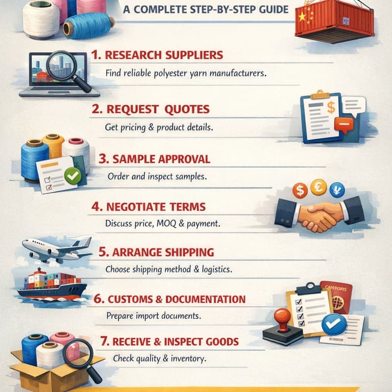 How to Import Polyester Yarn from China — Step by Step Infographic by Yaakan