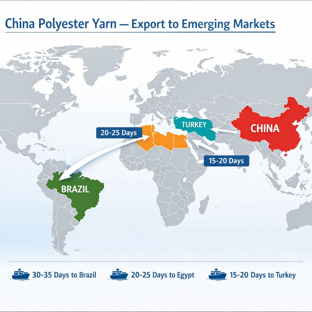 China polyester yarn export to Turkey Egypt India emerging markets
