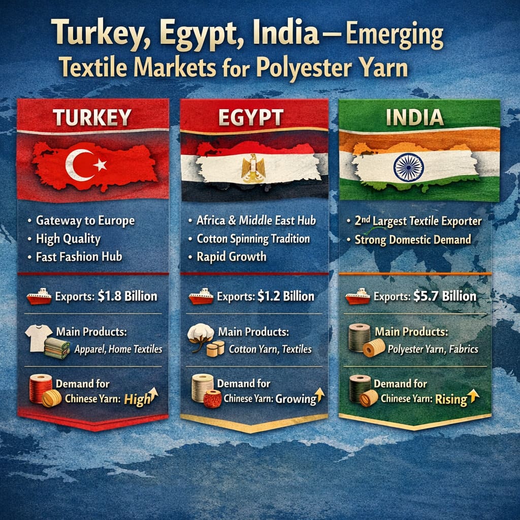 Turkey Egypt India — emerging textile markets for polyester yarn from China