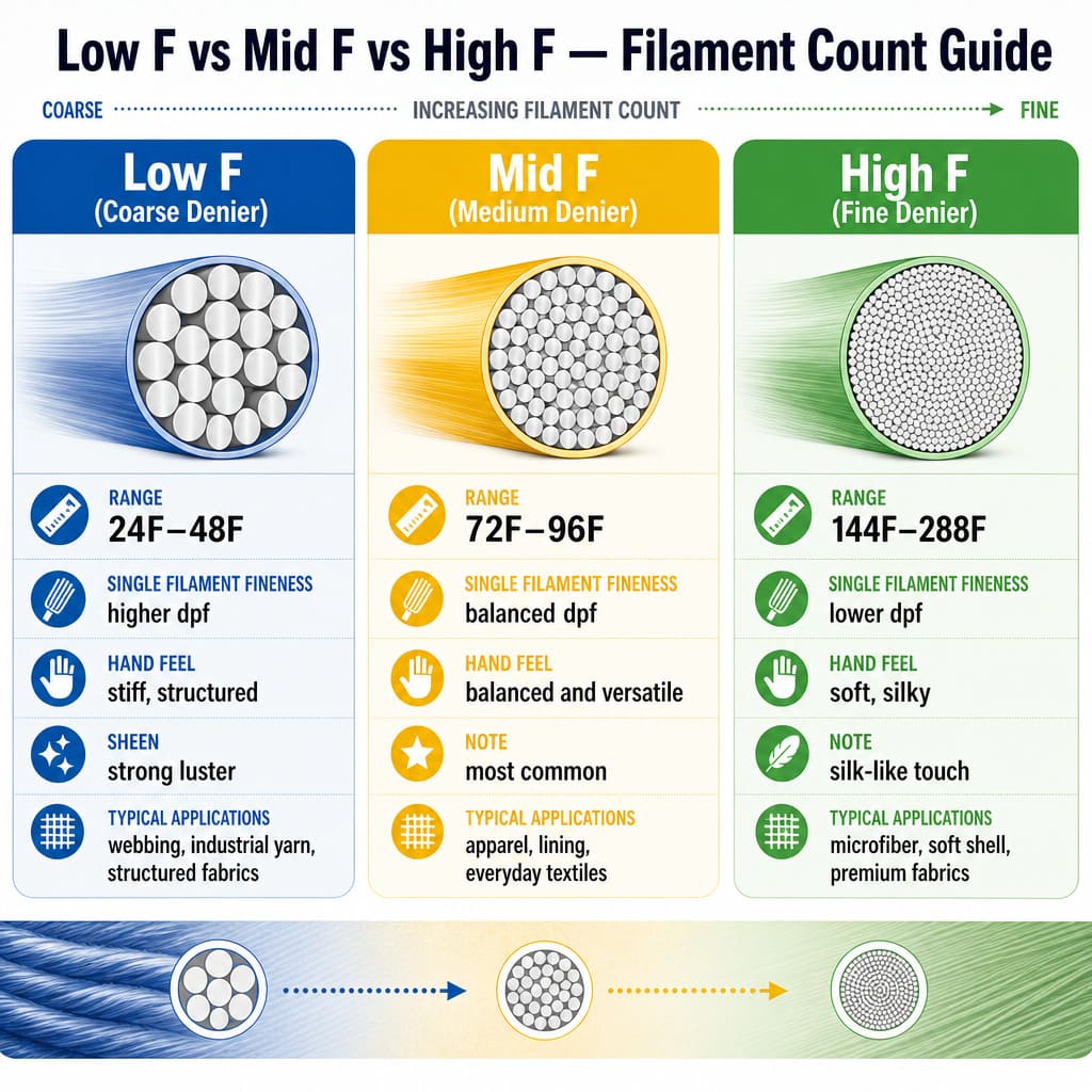 Polyester Yarn Filament Count — Low F vs Mid F vs High F Guide | Yaakan