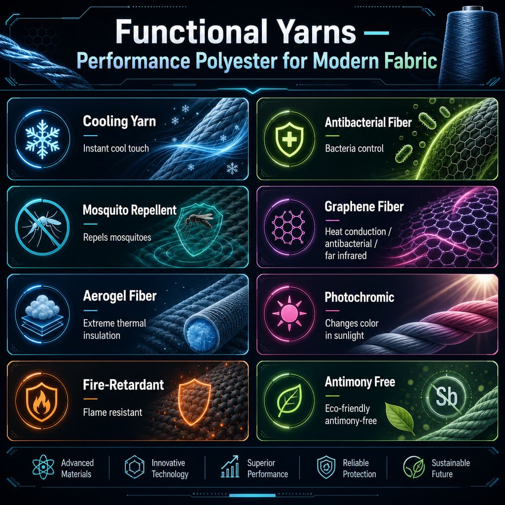 Functional Polyester Yarns — Cooling, Antibacterial, Graphene & More | Yaakan