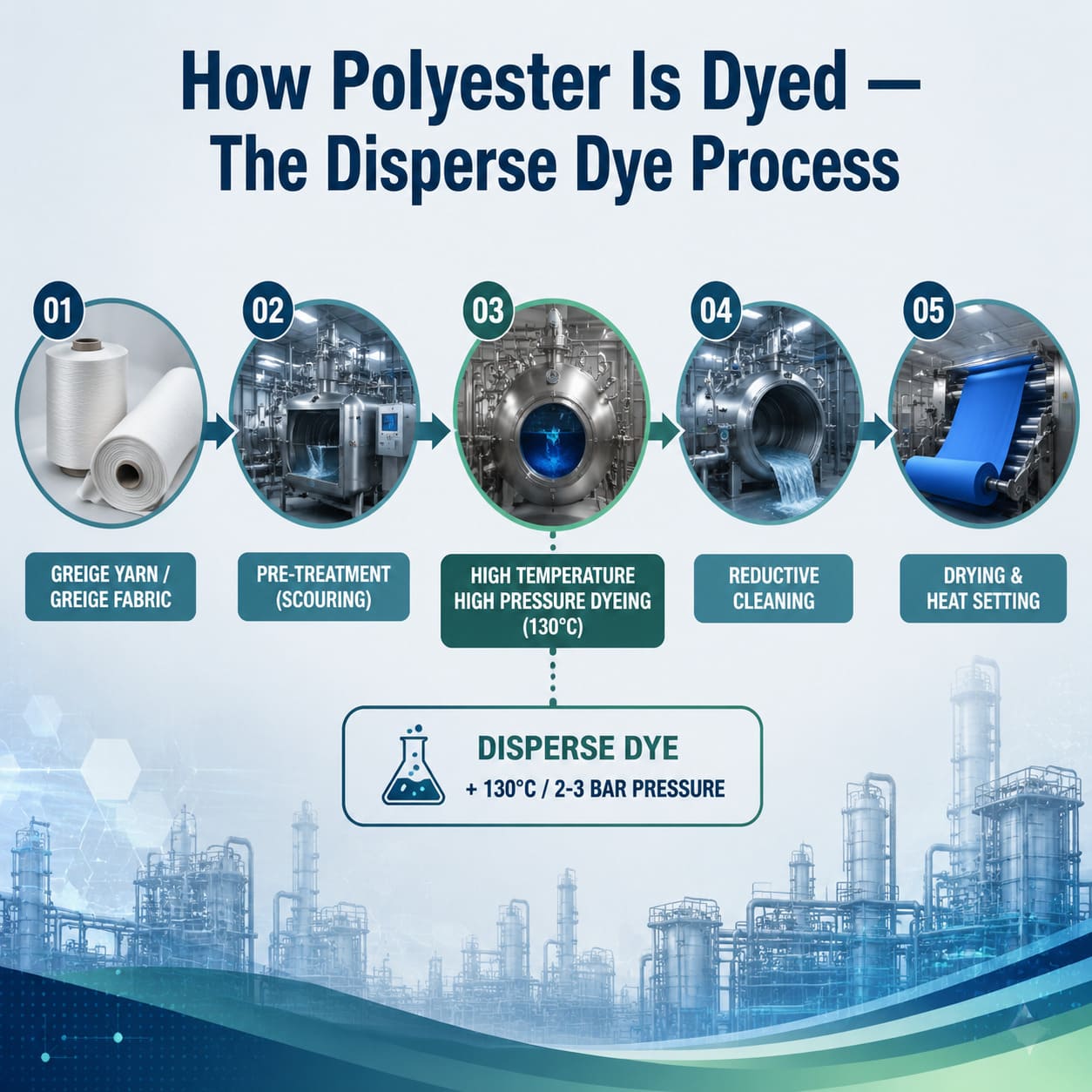 How polyester is dyed — the disperse dye high temperature high pressure process