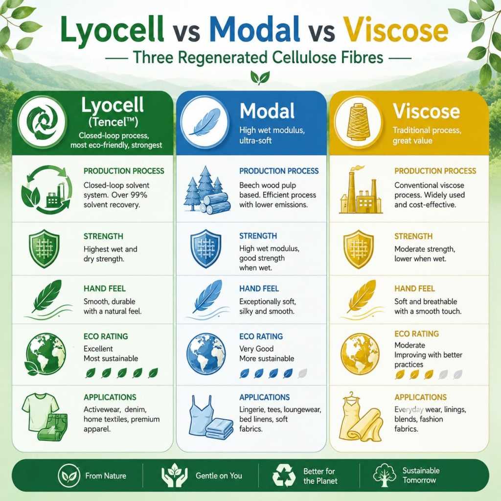 Tencel / Lyocell vs Modal vs Viscose — Regenerated Cellulose Fibre Guide | Yaakan