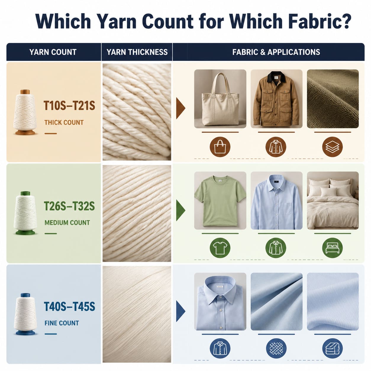 Which yarn count for which fabric — count to application matrix